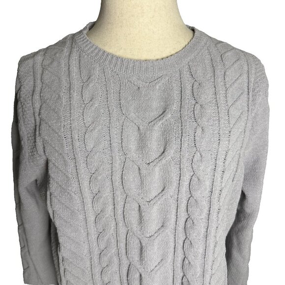 J. Jill Chenille Cable Knit Sweater, Sz Large, Light Gray, Casual Soft Pullover - Picture 2 of 12